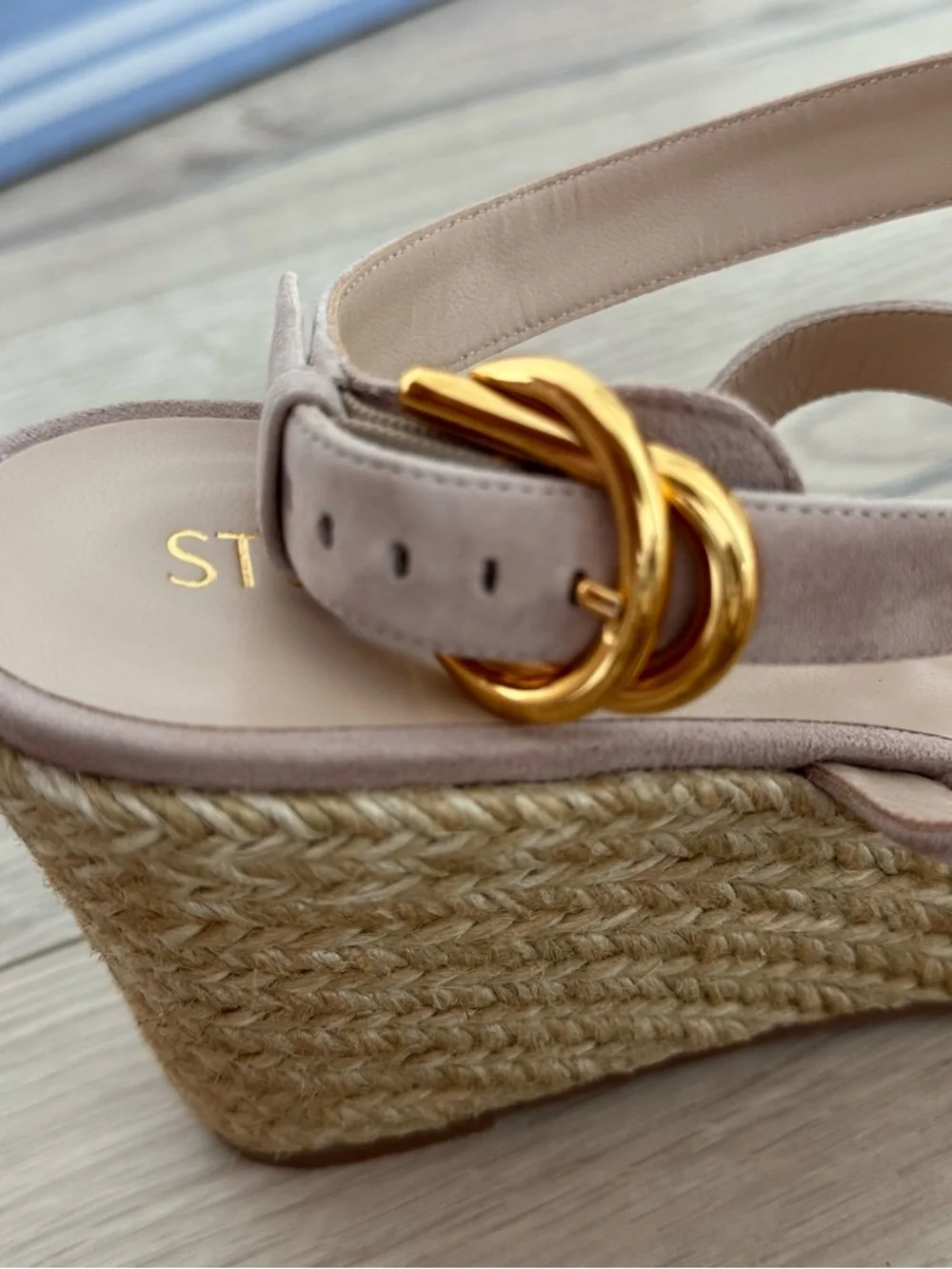 NEW Stuart Weitzman Zuzu Suede Espadrille Wedge Sandals 9.5 Nude Blush - Picture 5 of 8
